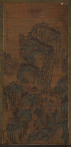 Tang Dynasty Ouyang Xun landscape silk scroll