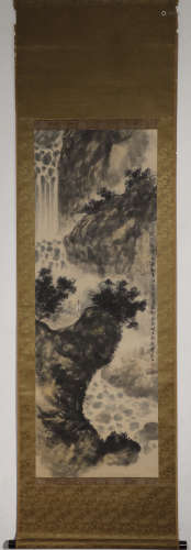 Fu Baoshi high sky waterfall paper vertical axis