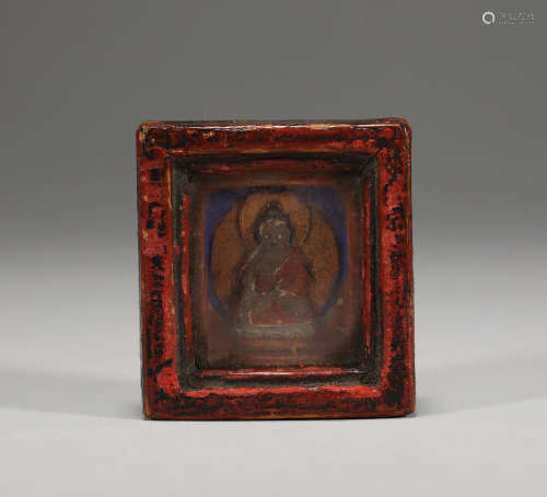 Chinese Thangka Buddha in a wooden box from the Qing Dynasty