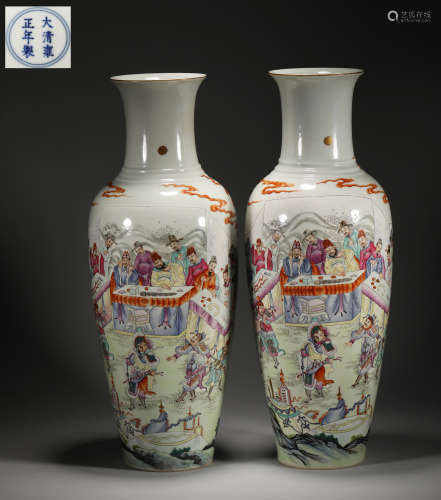 A pair of Yongzheng pastel figures story vases from qing Dyn...
