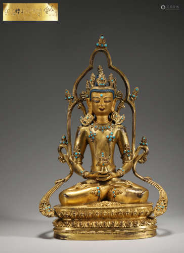 Chinese qing Dynasty gilt bronze Buddha sitting statue