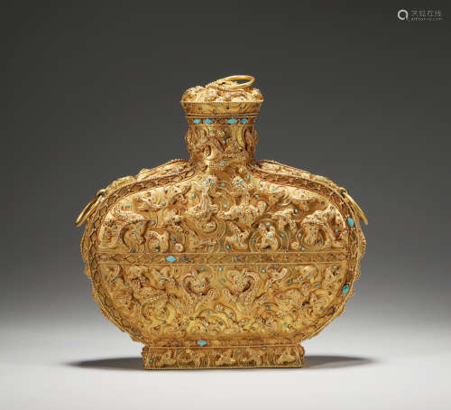 Chinese Warring States period pure gold inlaid with pine sto...