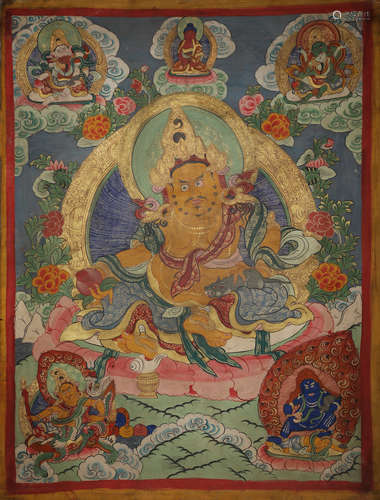 Tibetan Thangka painting of the God of wealth in qing Dynast...