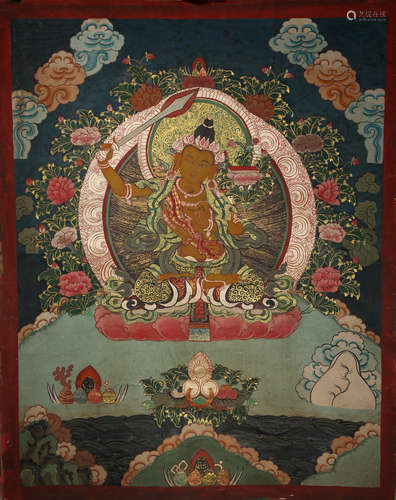 A Thangka painting of Buddha statues from Tibet in the Qing ...