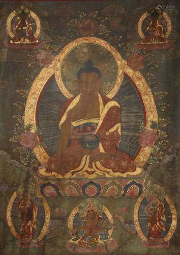 A Thangka painting of Buddha statues from Tibet in the Qing ...