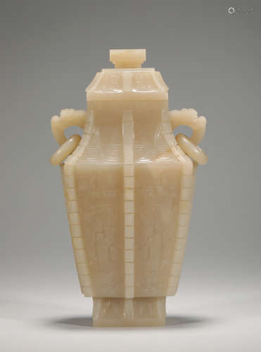 Hetian jade animal face pattern of qing Dynasty vase appreci...