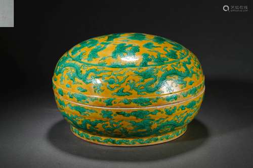 Green And Yellow Enamel Figure Box And Cover