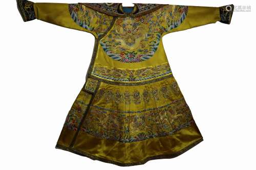 Yellow Satin Embroidered Dragon Robe