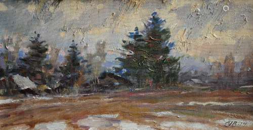 Snowy Scene, Oil Painting On Canvas, Viktor Ubilaev