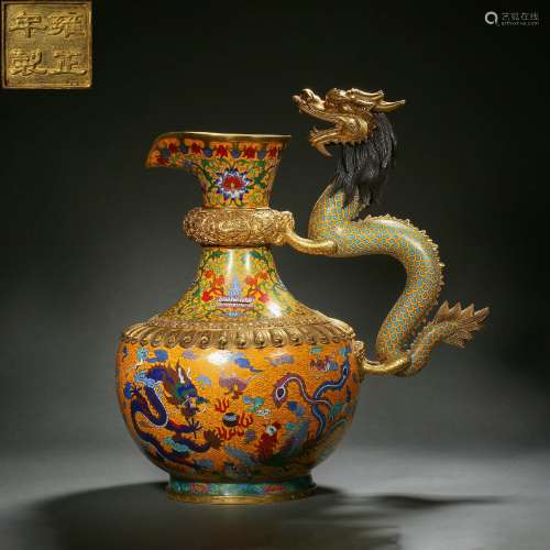 Cloisonne Enamel Dragon-Handle Ewer