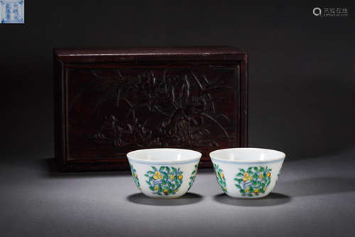 Pair Of Doucai Glaze Fruits Cups