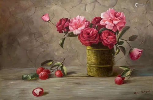 Flower And Lychee, Oil Painting