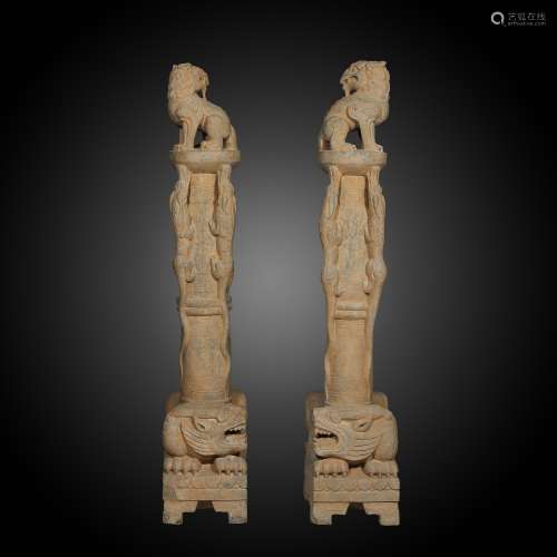 Pair Of Carved Marble Stone Statues