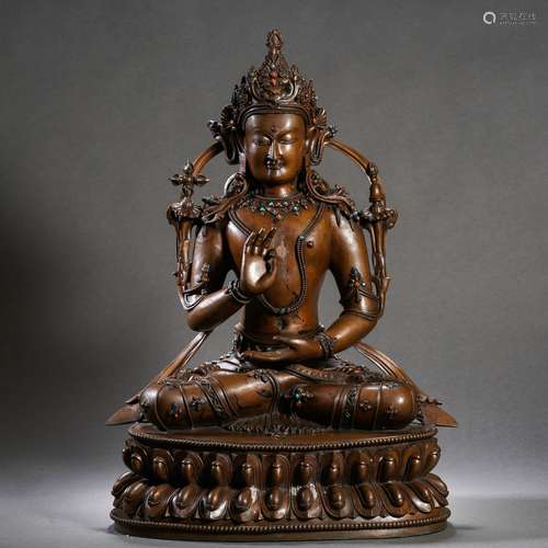 Turquoise Inlaid Bronze Figure Of Tara