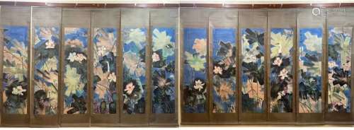 Huang Yongyu, Twelve Chinese Flower Painting Screens