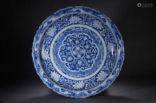 Large Blue And White Floral Plate