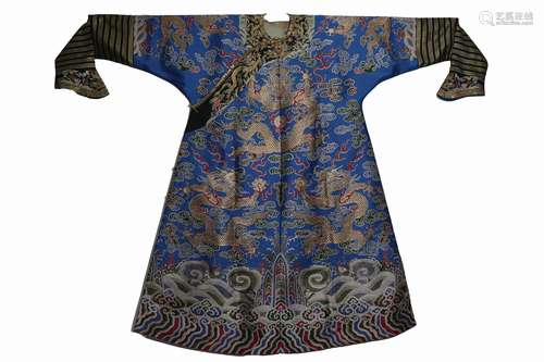 Blue Satin Embroidered Dragon Robe