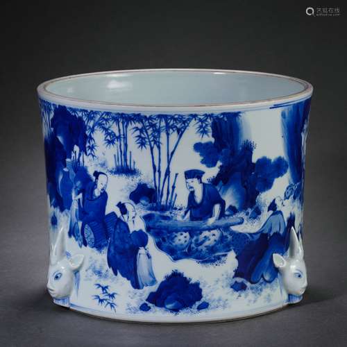 Blue And White Scholars Brush Pot