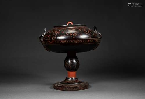 Carved Lacquerware Stem Bowl And Cover