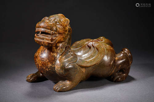 Carved Brownish Jade Mythical Beast