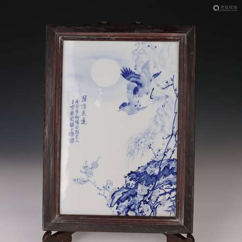 Blue And White Flower And Bird Porcelain Plaque