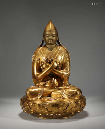 18th century Chinese Qing Dynasty bronze gilding Buddha sitt...