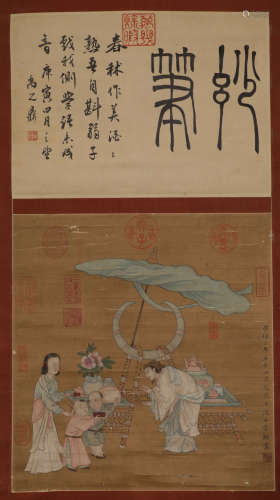 Zeng Jing character story painted on silk scroll of Ming Dyn...