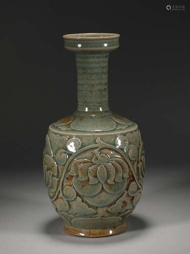 Song Dynasty Yao Zhou tick flower plate mouth bottle