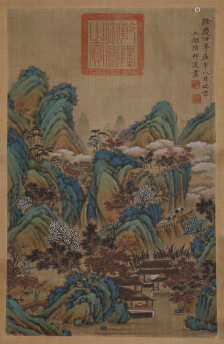 Chinese Ming Dynasty landscape painting on silk scroll