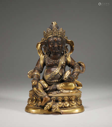 19th century gilded bronze statue of the God of Wealth in Qi...