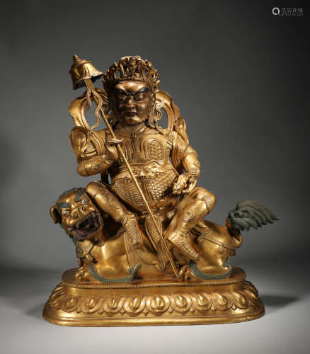 Gold-bronze statue of the God of Wealth in qing Dynasty (lar...