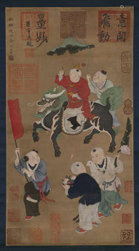 Zhoufang kylin Deliverer on silk vertical scroll of Tang Dyn...