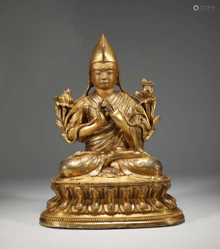 China 18th century Qing Dynasty bronze gilt Buddha sitting s...