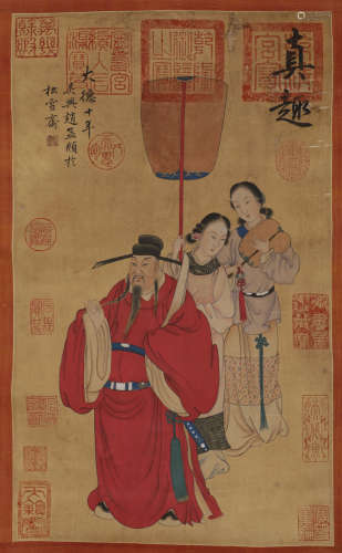 This vertical painting of figures on silk by Zhao Meng ð ¯