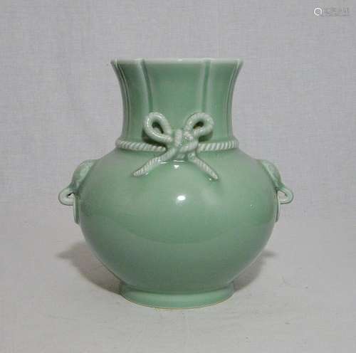 Chinese  Monochrome  Green  Glaze  Porcelain  Vase  With  Ma...
