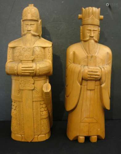 Pair of Old Chinese Carved Hardstone Figures 14+ In. Tall