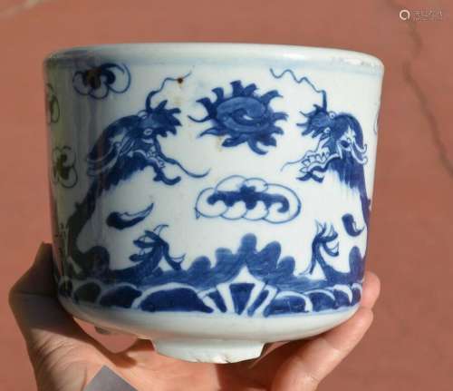 1900's Chinese Blue & White Porcelain Censer Incense...