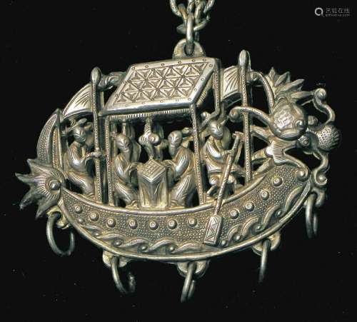 QING DYNASTY UNUSUAL CHINESE STERLING SILVER ORNATE DRAGON B...