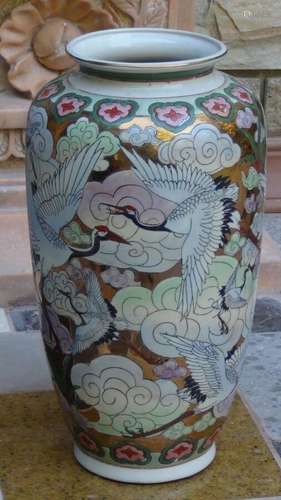 ANTIQUE 19C CHINESE BALUSTER PORCELAIN VASE FLORAL DESIGN &q...