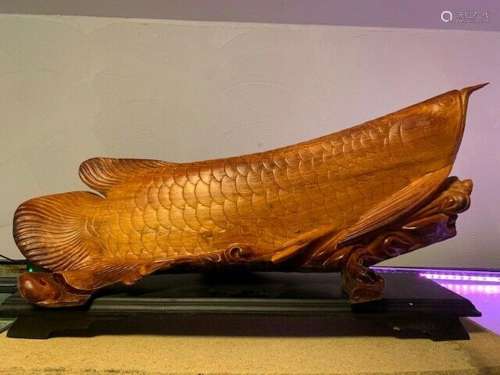 Asian arowana wood carving hand made size 26 inch