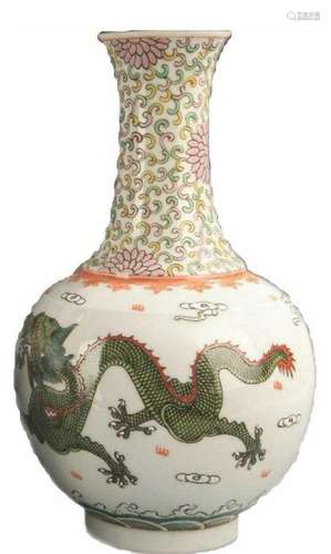Antique Chinese Famille Verte Enameled Porcelain Dragon Vase...