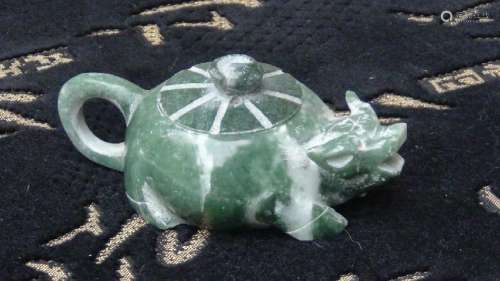 ANTIQUE CHINESE CARVED GREEN JADE TEA POT DRAGON SHAPE