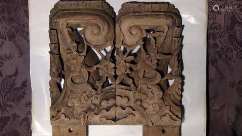 PAIR AANTIQUE 18C CHINESE WOOD HAND CARVED TEMPLE  ALTAR ARC...
