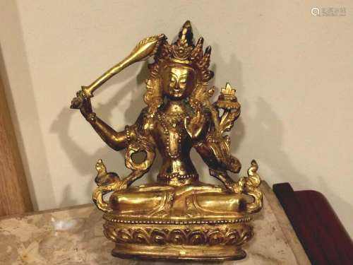 BEAUTIFUL ANTIQUE CHINESE GILT BRONZE BUDDHA STATUE FIGURINE...