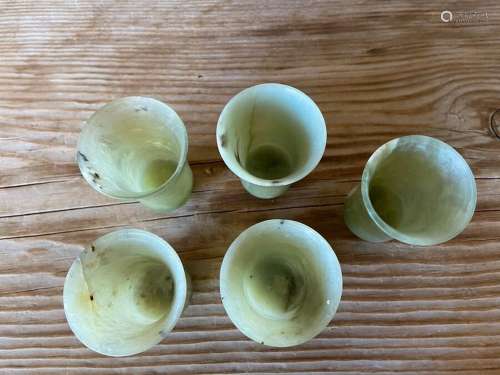 Five vintage green Jade wine cups