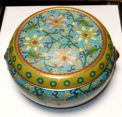 LARGE CHINESE CLOISONNE TURQUOISE ENAMEL DRUM BARREL SHAPE F...