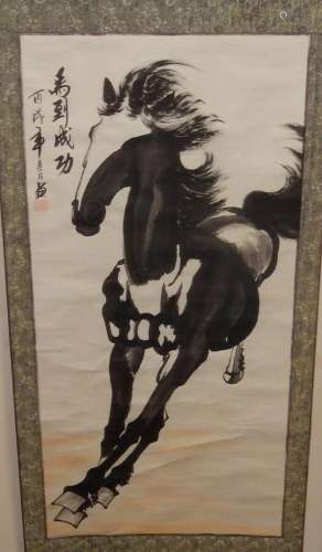 CHINESE HORSE ORIGINAL WATERCOLOR SCROLL PAINTING SIGNED BY ...