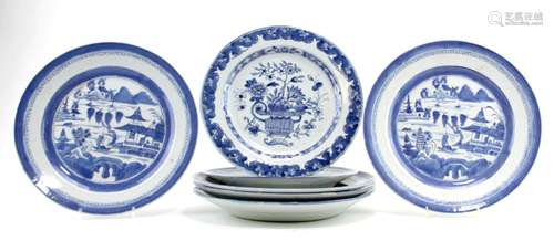 Seven Chinese Blue and White Porcelain Plates