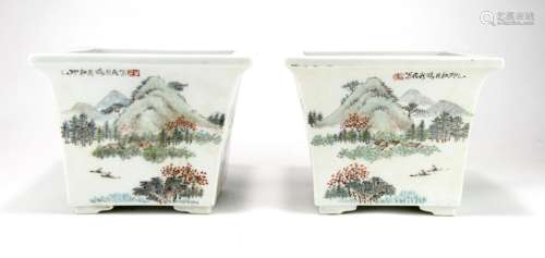 Pair Of Chinese Famille Rose Porcelain Flowerpots