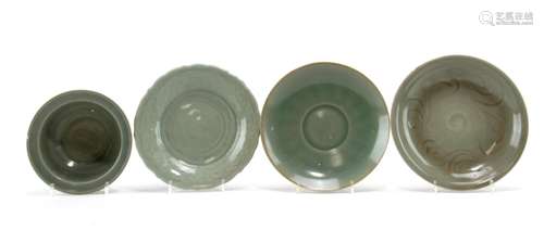 Four Chinese Celadon Glazed Dishes